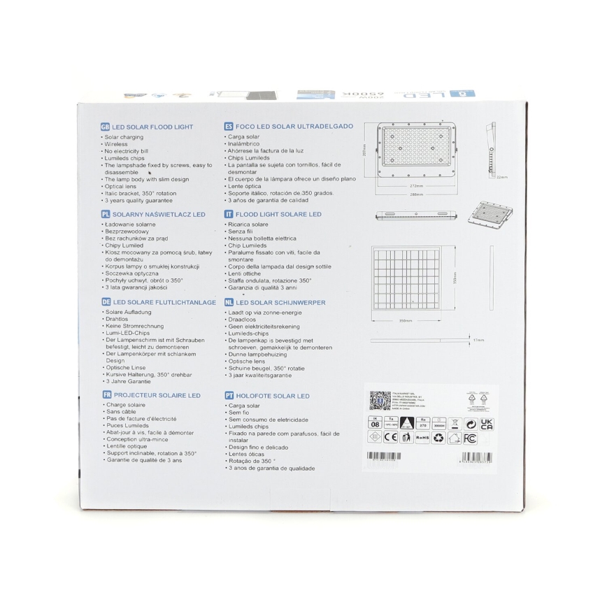 Aigostar - LED сонячний прожектор з регулюванням яскравості LED/200W/3,2V IP65 20000 mAh + пульт дистанційного керування