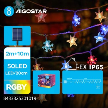 Aigostar - Світлодіодний сонячний різдвяний гірлянд 50xLED/8 функцій 800 мАг 12м IP65 багатобарвний