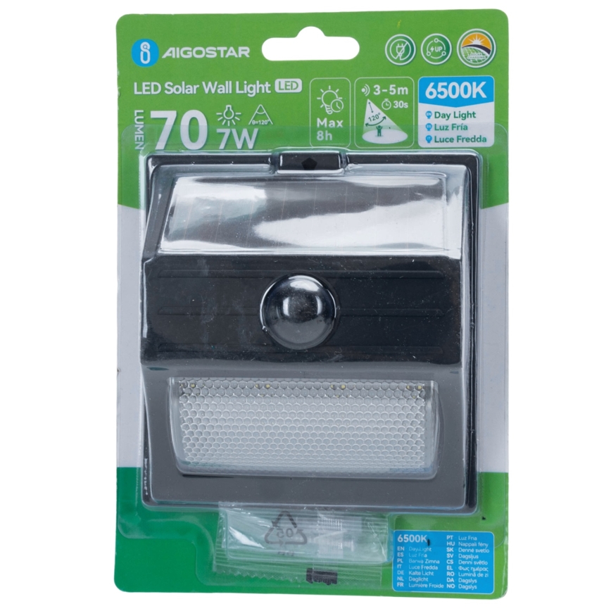 Aigostar - Світлодіодний сонячний світильник з датчиком LED/3,7V 6500K 500 mAh IP65 чорний