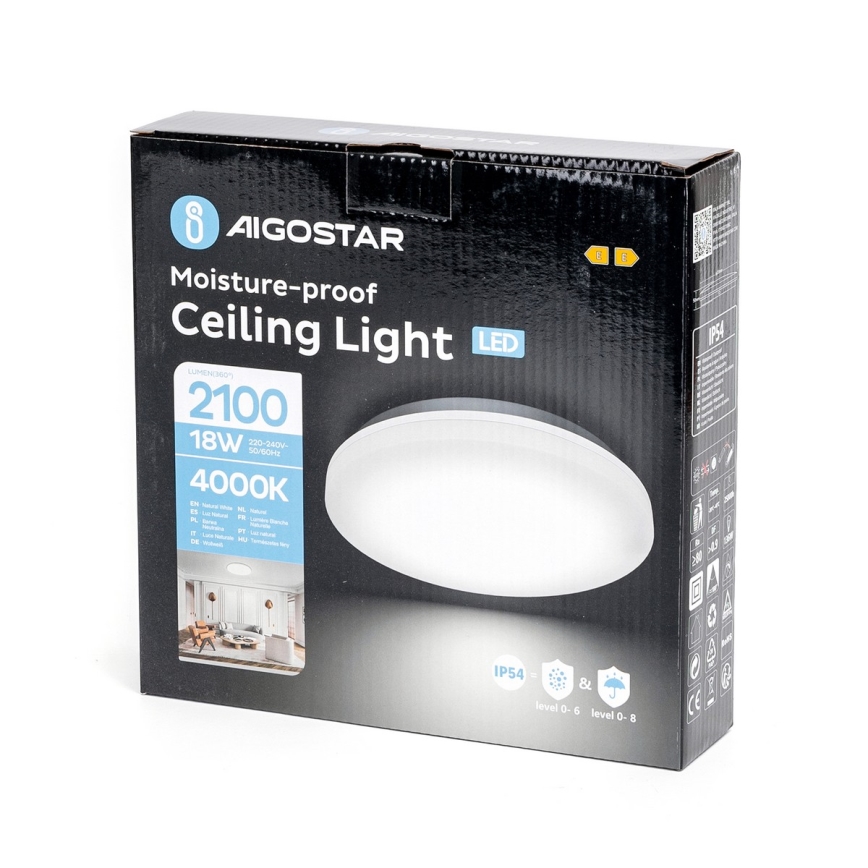 Aigostar - Світлодіодний стельовий світильник для ванної кімнати LED/18W/230V 4000K IP54