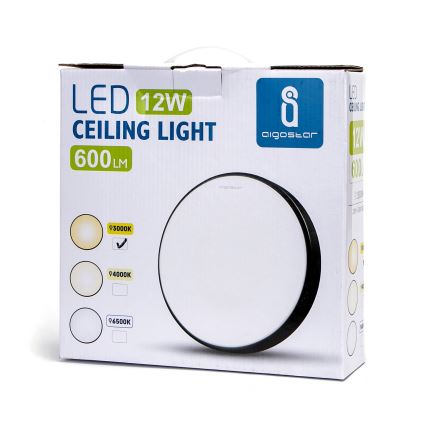 Aigostar - Світлодіодний стельовий світильник LED/12W/230V 3000K діаметр 23 см чорний