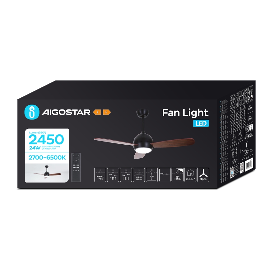 Aigostar - Світлодіодний стельовий вентилятор з регулюванням яскравості LED/24W/230V 2700-6500K 106,6 см + пульт дистанційного керування