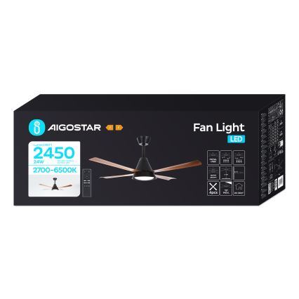 Aigostar - LED Світлодіодний стельовий вентилятор з регулюванням яскравості LED/24W/230V 2700-6500K 132см + пульт дистанційного керування
