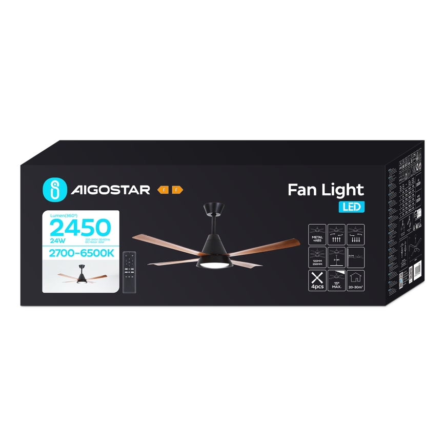 Aigostar - LED Світлодіодний стельовий вентилятор з регулюванням яскравості LED/24W/230V 2700-6500K 132см + пульт дистанційного керування