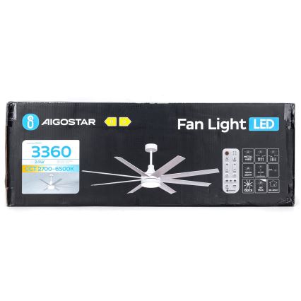 Aigostar - Світлодіодний стельовий вентилятор з регулюванням яскравості LED/24W/230V 2700-6500K діаметр 165 см + пульт дистанційного керування білий