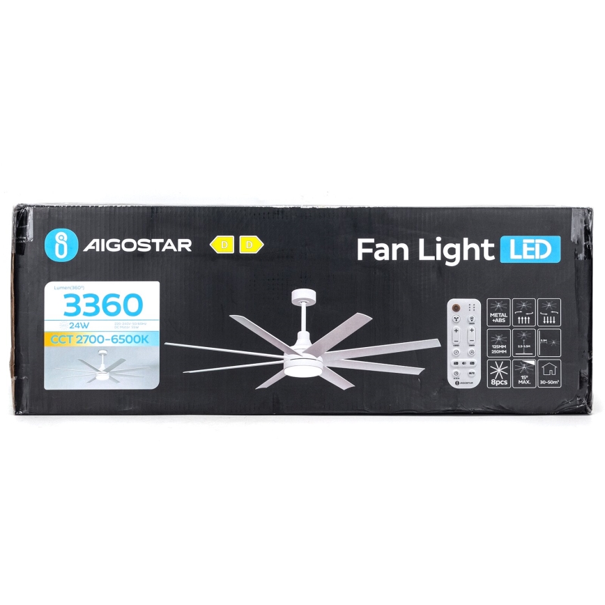 Aigostar - Світлодіодний стельовий вентилятор з регулюванням яскравості LED/24W/230V 2700-6500K діаметр 165 см + пульт дистанційного керування білий