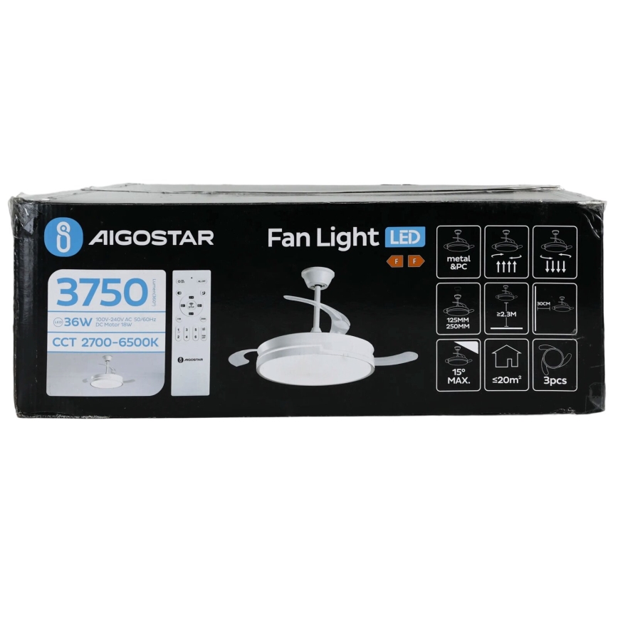 Aigostar - Світлодіодний стельовий вентилятор з регулюванням яскравості LED/36W/230V 2700-6500K діаметр 107 см + пульт дистанційного керування білий
