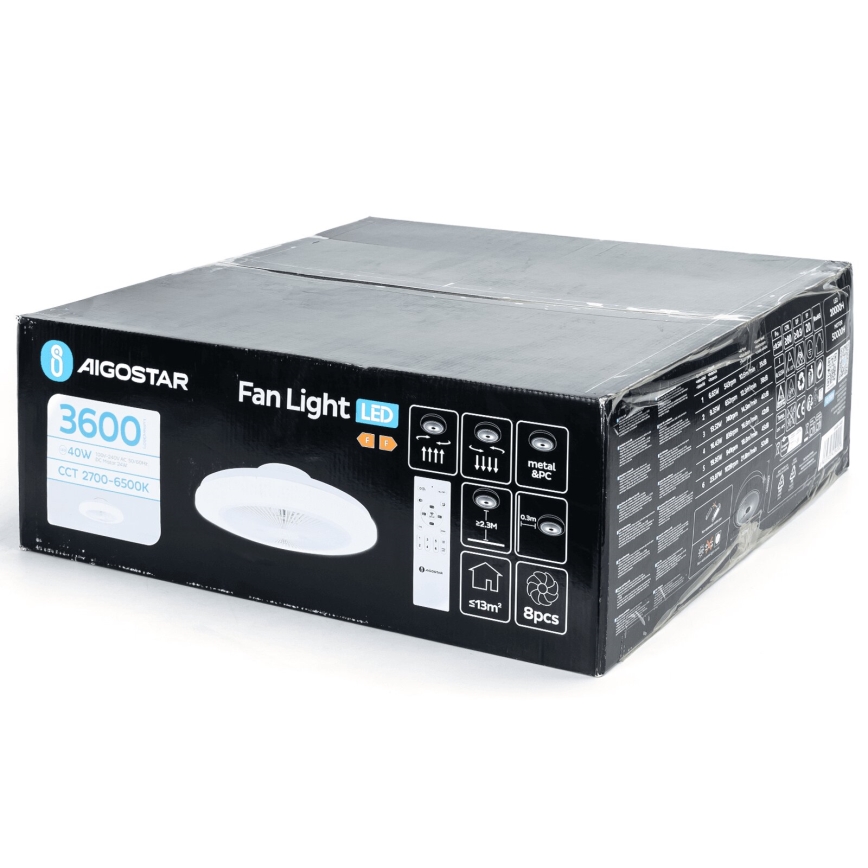 Aigostar - Світлодіодний стельовий вентилятор з регулюванням яскравості LED/40W/230V 2700-6500K діаметр 48 см + пульт дистанційного керування білий