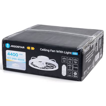 Aigostar - Світлодіодний стельовий вентилятор з регулюванням яскравості LED/40W/230V 2700-6500K діаметр 48 см + пульт дистанційного керування білий