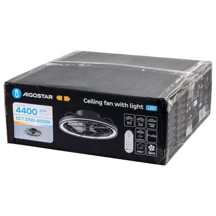 Aigostar - Світлодіодний стельовий вентилятор з регулюванням яскравості LED/40W/230V 2700-6500K діаметр 48 см + пульт дистанційного керування чорний