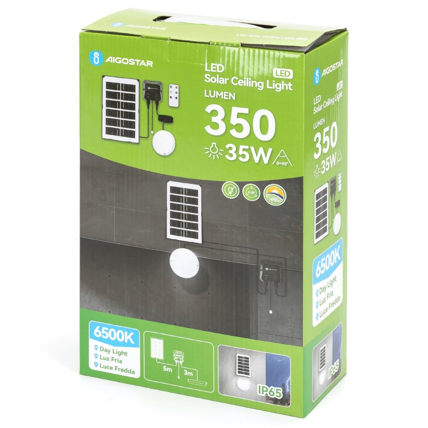 Aigostar - Світлодіодний світильник на сонячній батареї LED/35W/12V 3000 mAh 6500K діаметр 16,8 см + пульт дистанційного керування