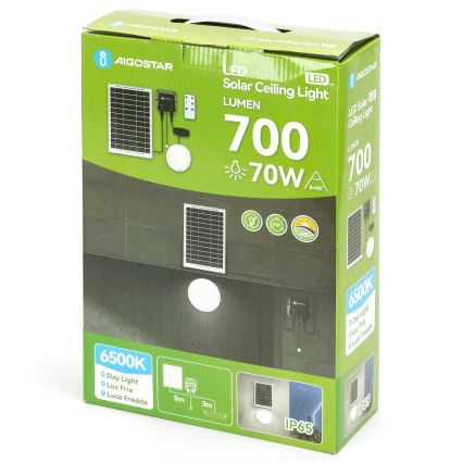 Aigostar - Світлодіодний світильник на сонячній батареї LED/70W/12V 6000 mAh 6500K діаметр 20,5 см + пульт дистанційного керування