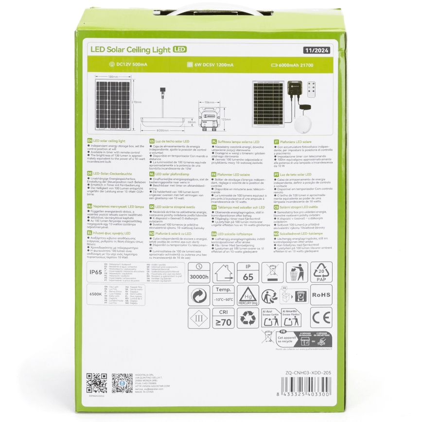 Aigostar - Світлодіодний світильник на сонячній батареї LED/70W/12V 6000 mAh 6500K діаметр 20,5 см + пульт дистанційного керування