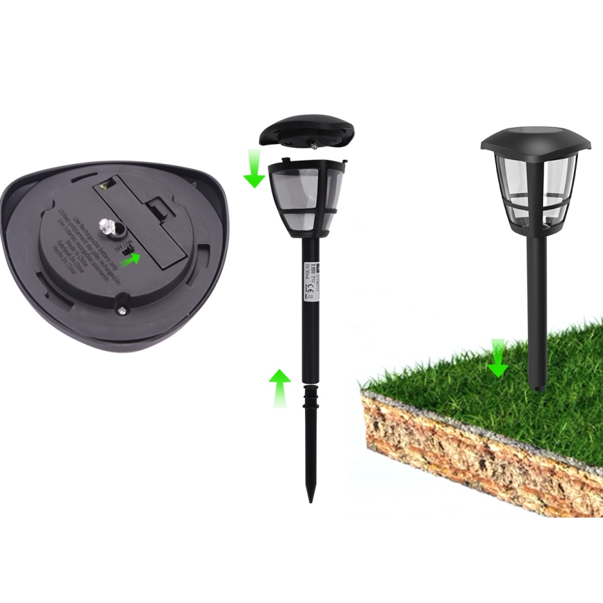 Aigostar - Світлодіодний світильник на сонячній батареї LED/0,06W/2V 100 mAh 33,8 см 6500K IP44 чорний