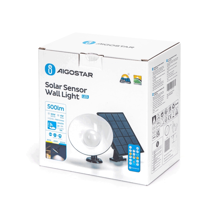 Aigostar - Світлодіодний світильник на сонячній батареї з датчиком LED/3,2V 3000K/4000K/6500K IP65 + пульт дистанційного керування
