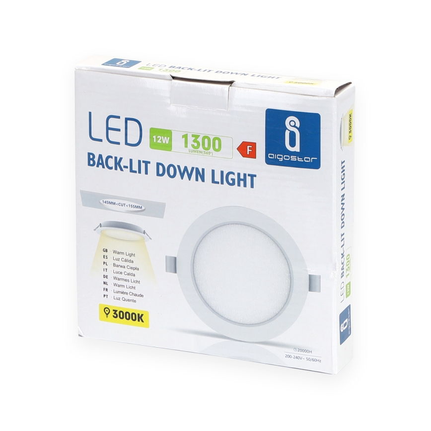 Aigostar - Світлодіодний вбудований світильник LED/12W/230V 3000K діаметр 17,5 см білий