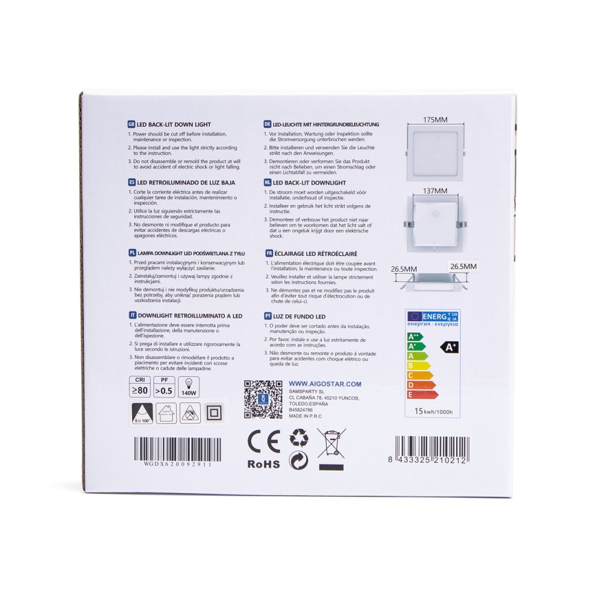 Aigostar - Світлодіодний вбудований світильник LED/15W/230V 17,5x17,5 см 3000K білий