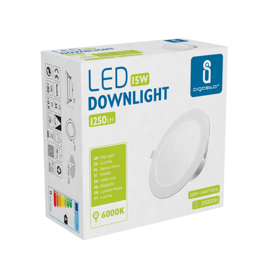 Aigostar - Вбудований стельовий LED світильник для ванної LED/15W/230V 6000K IP44 діаметр 14,5 см білий