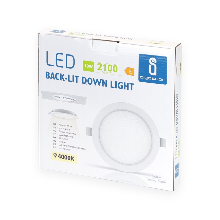 Aigostar - Світлодіодний вбудований світильник LED/18W/230V 4000K діаметр 22 см білий
