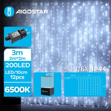 Aigostar - Світлодіодна вулична різдвяна гірлянда 200xLED/8 функцій 5x2м IP44 холодний білий