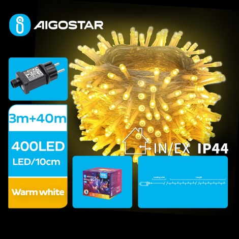 Aigostar - Світлодіодна вулична різдвяна гірлянда 400xLED/8 функцій 43 м IP44 теплий білий