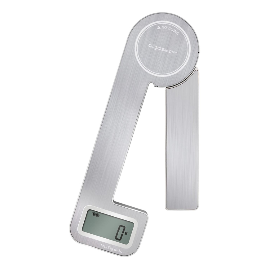 Aigostar - Складані кухонні ваги 5 кг матовий хром