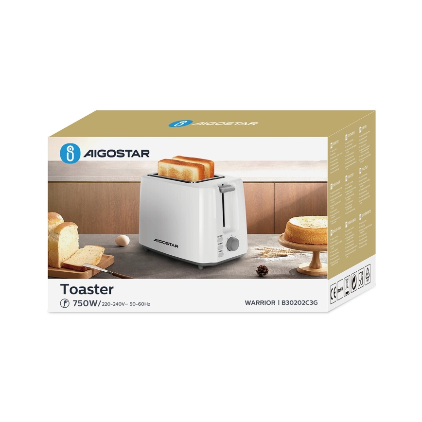 Aigostar - Тостер на два отделения 750W/230V белый