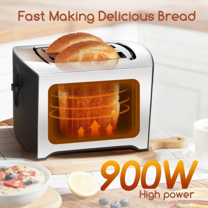 Aigostar - Тостер на два отделения 900W/230V матовый хром