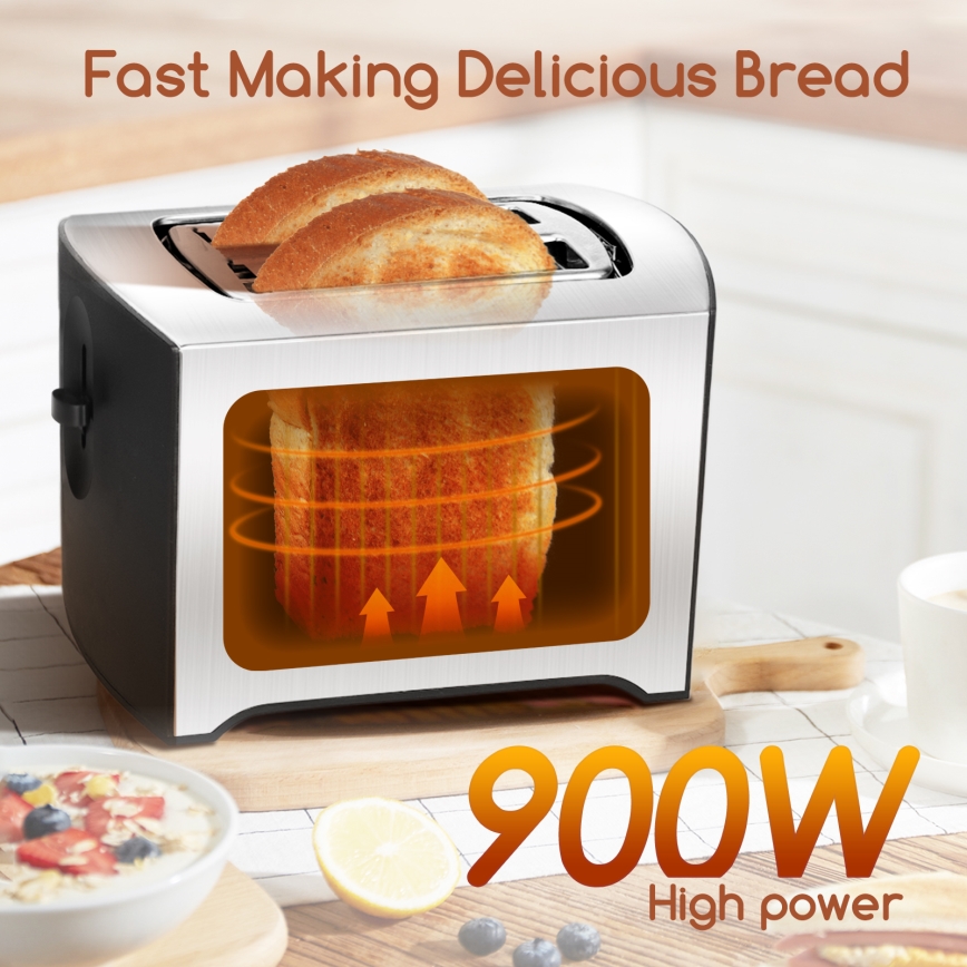 Aigostar - Тостер на два отделения 900W/230V матовый хром