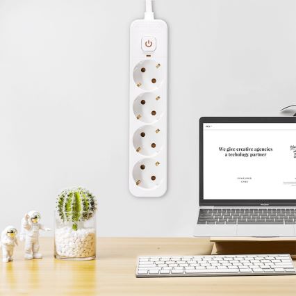 Aigostar - Удлинитель с выключателем 4 розетки Тип F 5 м SCHUKO белый