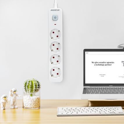 Aigostar - Удлинитель с выключателем 4Z Тип F 1,5 м белый
