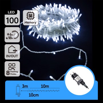 Aigostar - Уличная LED-гирлянда 100xLED/8 режимов 13 м IP44 холодный белый