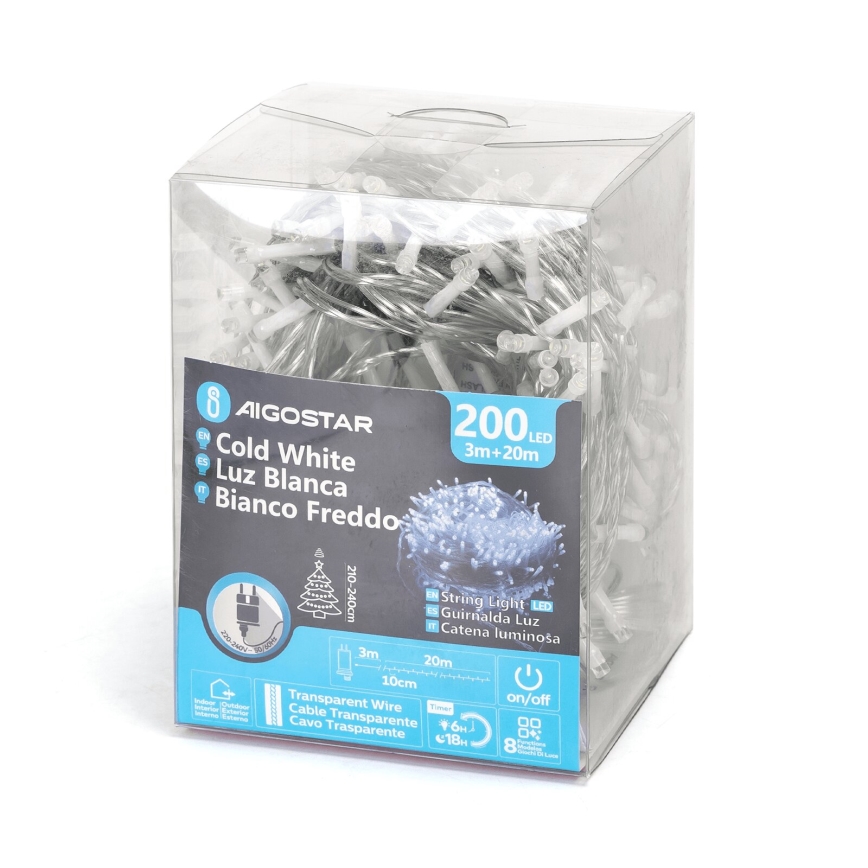 Aigostar - уличная LED-гирлянда 200 светодиодов/8 режимов 23 м IP44 холодный белый