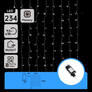 Aigostar - уличная LED-гирлянда 234xLED/8 функций 1,2x1,8 m IP44 холодный белый