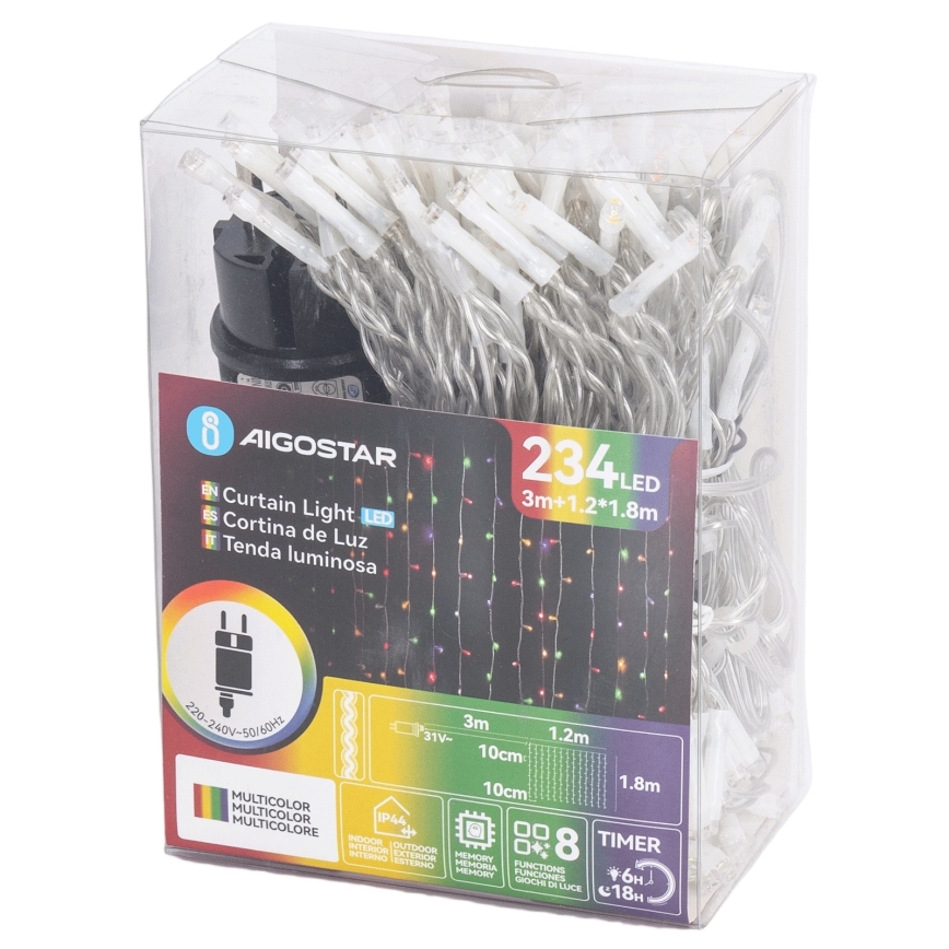 Aigostar - уличная LED-гирлянда 234xLED/8 функций 1,2x1,8 м IP44 многоцветная