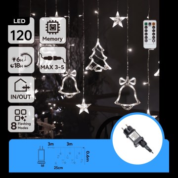 Aigostar - уличная LED-гирлянда для новогодних праздников 120 светодиодов, 8 режимов, 3×0,6 м, IP44, холодный белый свет, с пультом дистанционного управления