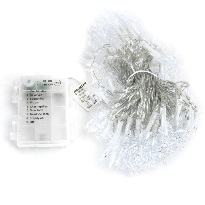 Aigostar - LED уличная рождественская гирлянда 25xLED/8 режимов 3xAA 2,5m IP44 тёплый белый звёзды