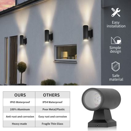 Aigostar - Уличный настенный светильник 2xGU10/230V черный IP65 круглый