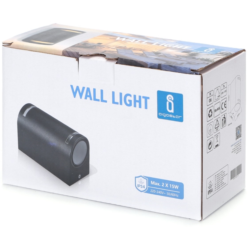 Aigostar - Уличный настенный светильник 2xGU10/35W/230V черный IP54