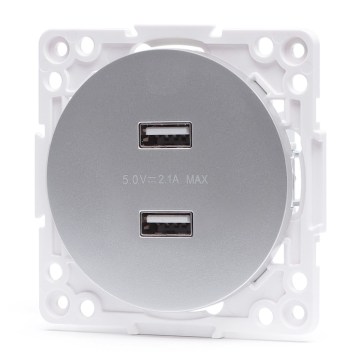 Aigostar - USB-розетка питания без рамки, 2× USB-A, серебристая