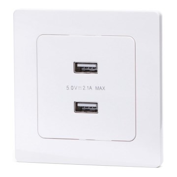 Aigostar - USB-розетка в рамке, 2 порта USB-A, белая