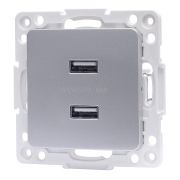 Aigostar - USB зарядна розетка без рамки 2x USB-A срібляста