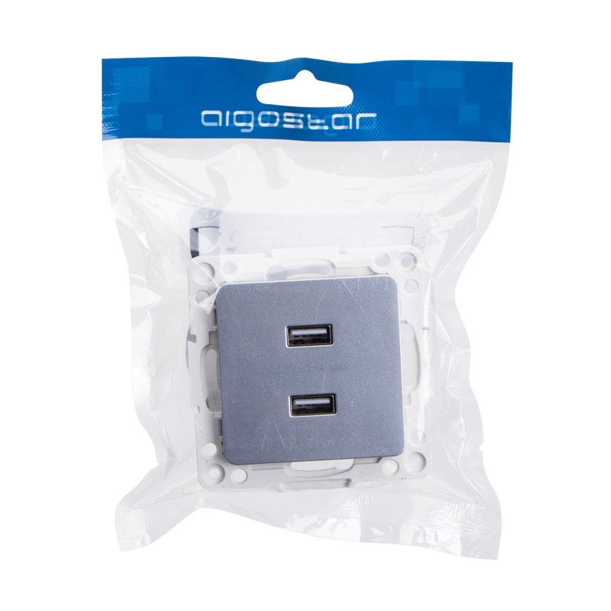 Aigostar - USB зарядна розетка без рамки 2x USB-A срібляста