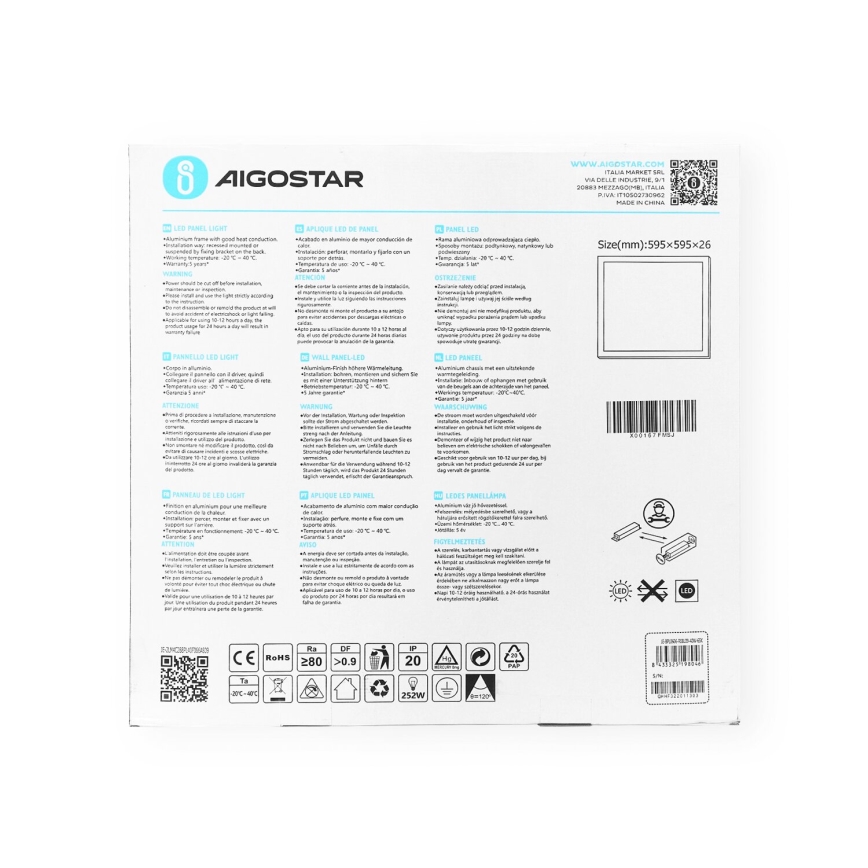 Aigostar - Вбудована стельова LED панель LED/40W/230V 6500K 60x60см білий