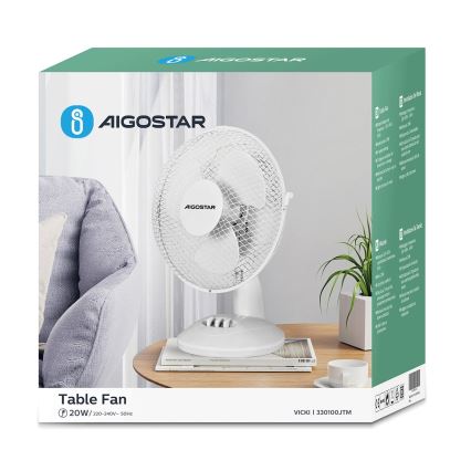 Aigostar - Вентилятор настільний 20W/230V білий