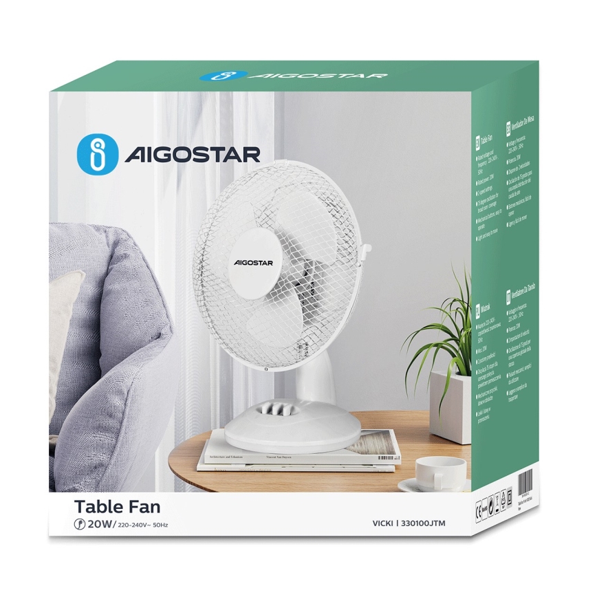 Aigostar - Вентилятор настільний 20W/230V білий