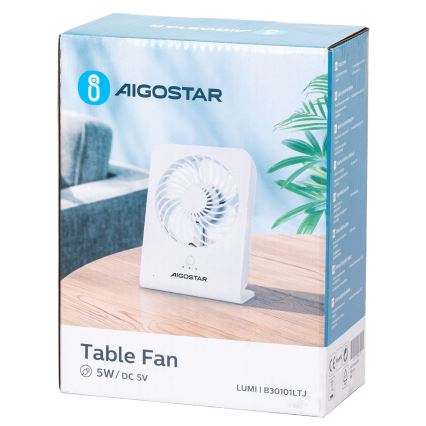 Aigostar - Вентилятор настільний 5W/5V білий