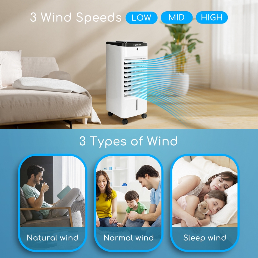 Aigostar - Воздухоохладитель 60 Вт/230 В белый/черный + пульт дистанционного управления