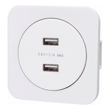 Aigostar - встраиваемая USB-розетка с рамкой, 2x USB-A, белая