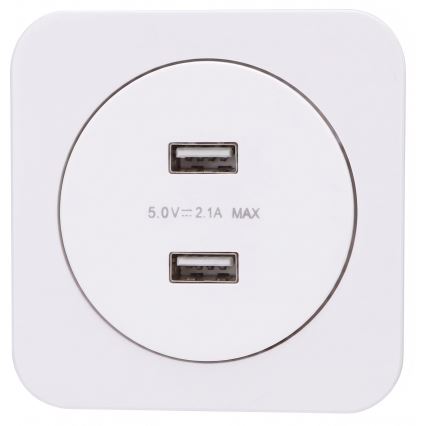 Aigostar - встраиваемая USB-розетка с рамкой, 2x USB-A, белая